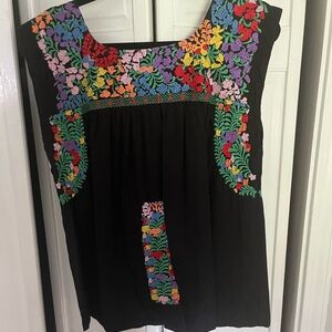 J. Marie black embroidered top, size L